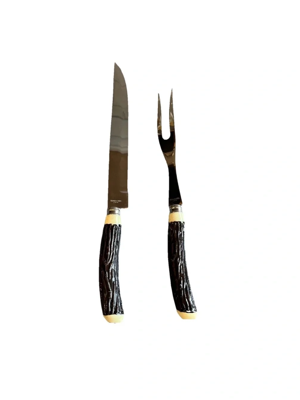 Japan Stainless Steel Carving Set Fork And Knife Vintage Antler Horn Faux Handle